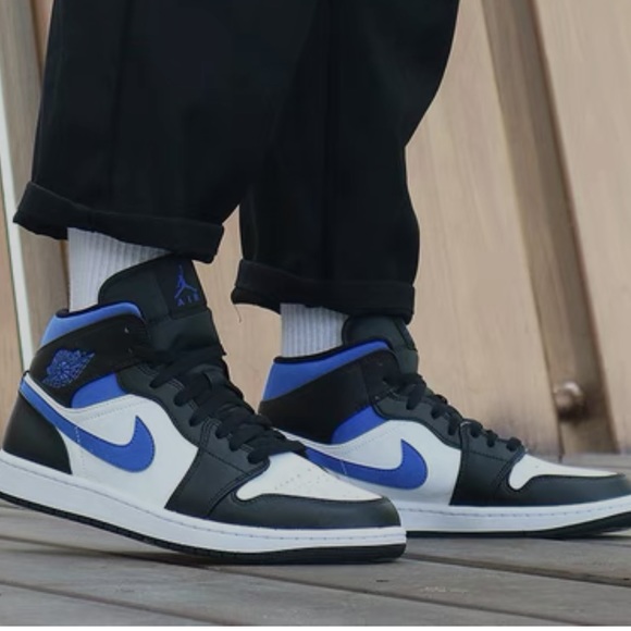 Air Jordan 1 Mid White Racer Blue Black 554725-140 - Picture 2 of 14